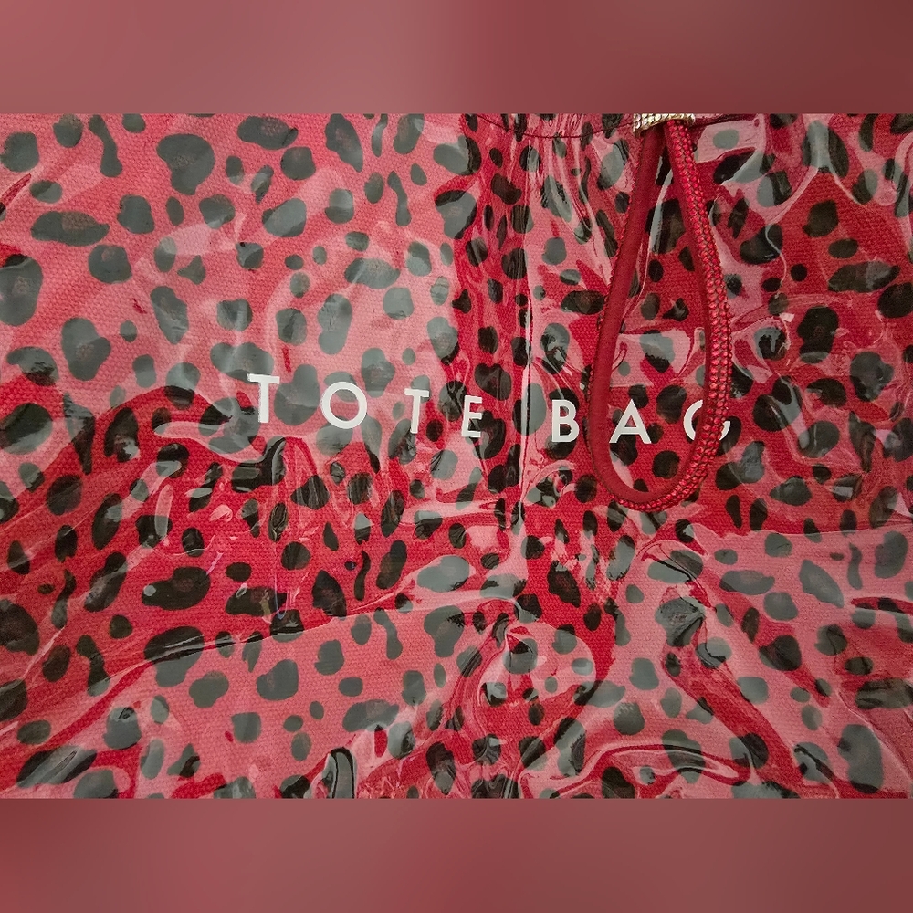 Red Leopard Print Tote Bag with Clear Vinyl Overlay - Picture 4 of 11